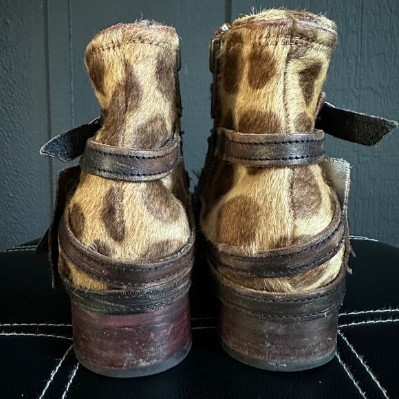 Freebird Belfast Leather Calf Hair Leopard Brown Strappy Buckle Boots Size 8 - Picture 5 of 10